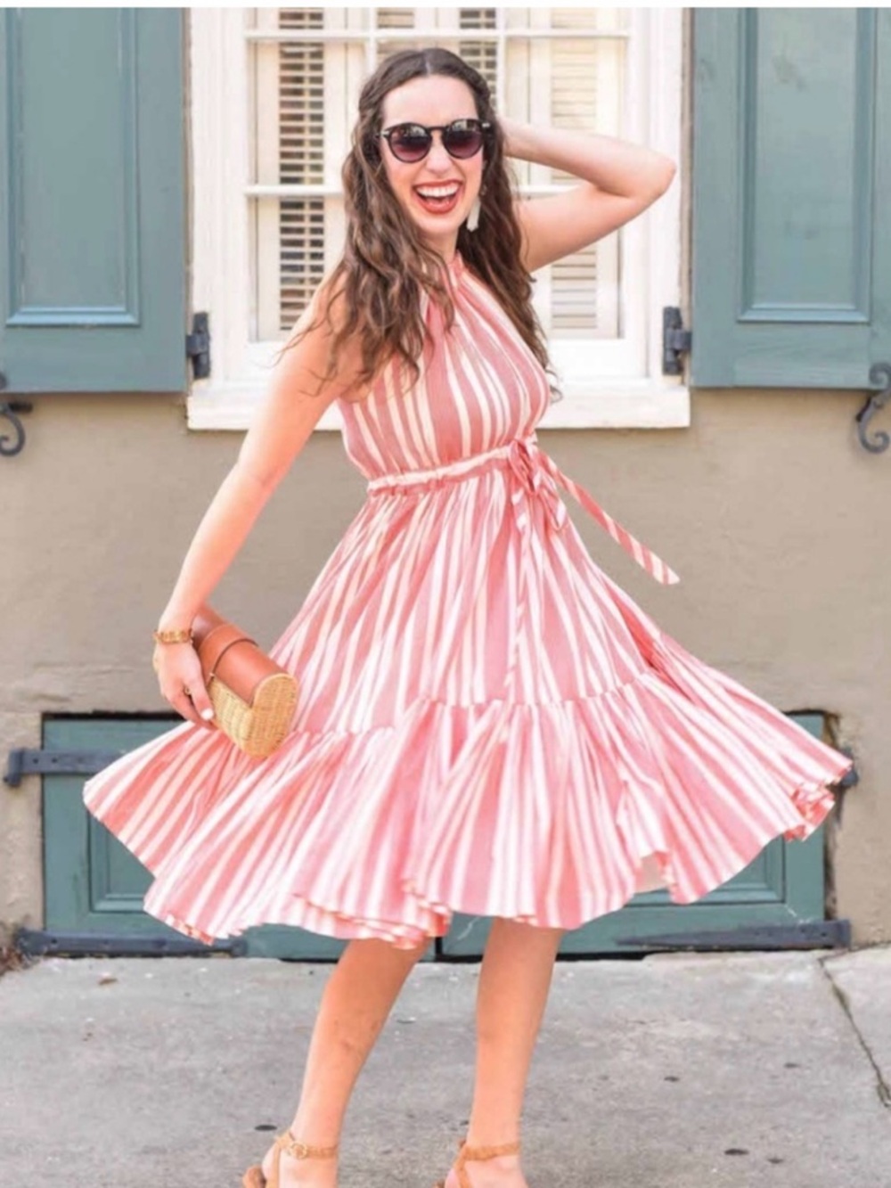 Anthropologie Eva Franco Red Stripe Tiered Halter Midi Dress Large Boho